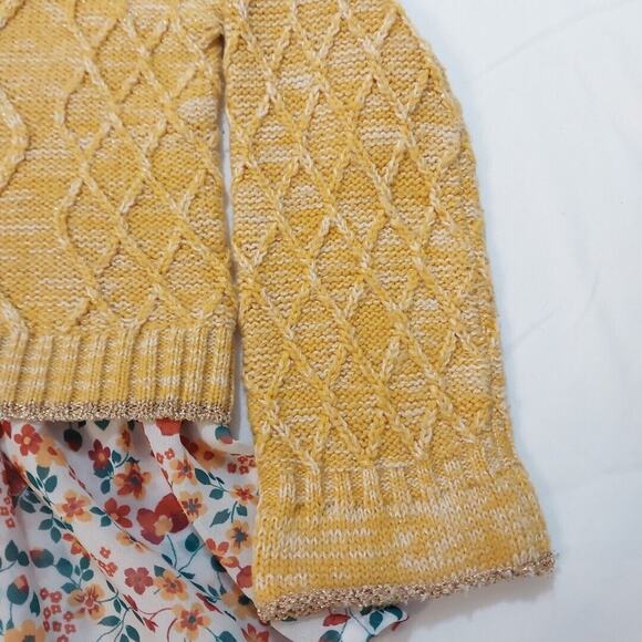 Little Lass | Girls Yellow Gold Knit Bow Ruffles Floral Chiffon Trim Sweater 4T - Picture 5 of 8